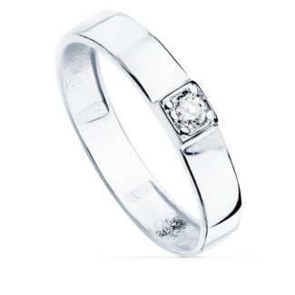 18K SORTIJA ORO BLANCO BRILLO 1 CIRCONITA ANCHO 3,5 MM
