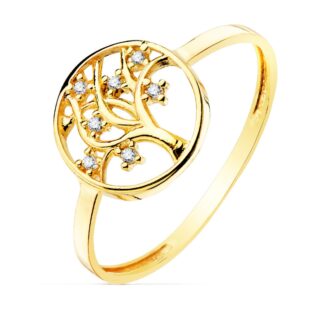 18K SORTIJA ORO AMARILLO ARBOL DE LA VIDA CIRCONITA 10 MM ANCHO CUERPO 1,2 MM