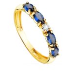 18K SORTIJA ORO AMARILLO 4 CIRCONITA AZULES TALLA MARQUISE ANCHO 2,5 MM
