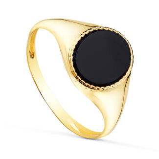 18K SELLO ORO AMARILLO BRILLO CON PIEDRA OVAL ONIX 10 X 8 MM ,