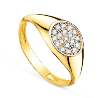 18K SELLO ORO BICOLOR CABEZA OVAL CON CIRCONITA EN BRILLO, MEDIDA: 9 X 8 MM,