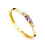 18K SORTIJA ORO AMARILLO AMATISTA NATURAL 4X2 MM Y CIRCONITAS, ANCHO: 2MM