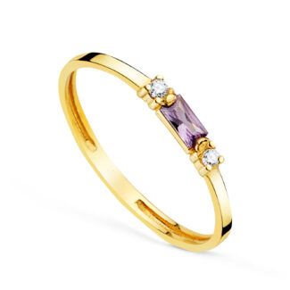 18K SORTIJA ORO AMARILLO AMATISTA NATURAL 4X2 MM Y CIRCONITAS, ANCHO: 2MM