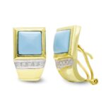 18K PENDIENTES ORO AMARILLO TURQUESA FINA Y CIRCONITA CIERRE OMEGA