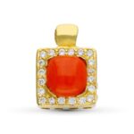 18K COLGANTE ORO AMARILLO CORAL CUADRADO CON CIRCONITAS