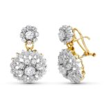 18K PENDIENTES ORO BLANCO ROSETA CIRCONITA 28X16 MM CIERRE OMEGA