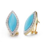 18K PENDIENTES TURQUESA BICOLOR 24X11 MM CIERRE OMEGA