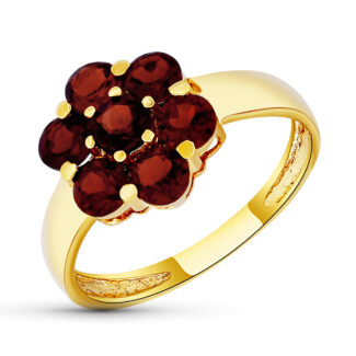 18K SORTIJA ORO AMARILLO CUAJO CON GRANATES, ANCHO: 11 MM