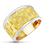 18K SORTIJA ORO BICOLOR TALLADA CON CUADRADOS, ANCHO: 12 MM