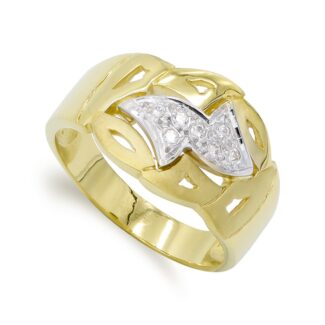 18K SORTIJA ORO BICOLOR HOJAS MATE Y BRILLO CON CIRCONITAS, ANCHO: 12,5 MM