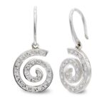 18K PENDIENTES ORO BLANCO CIRCONITA ESPIRAL, 15X13 MM CIERRE GANCHO