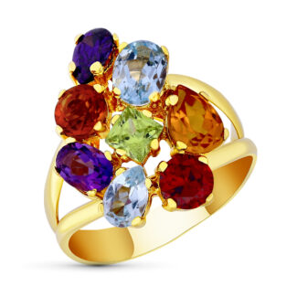 18K SORTIJA ORO AMARILLO CON CIRCONITAS DE COLORES, ANCHO: 20 MM