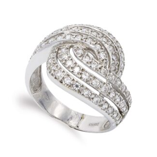 18K SORTIJA ORO BLANCO BANDAS Y CIRCONITAS, ANCHO: 16 MM