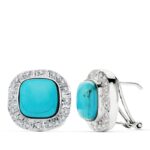 18K PENDIENTES ORO BLANCO TURQUESA 10 MM Y CIRCONITA 16 MM CIERRE OMEGA