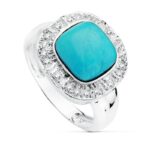 18K SORTIJA ORO BLANCO CON TURQUESA DE10 MM Y CIRCONITAS, ANCHO: 14 MM