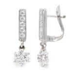 18K PENDIENTES ORO BLANCO LARGOS CIRCONITA CIERRE CATALAN