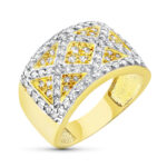 18K SORTIJA ORO BICOLOR MACIZA CALADA CON CIRCONITAS, ANCHO: 13 MM