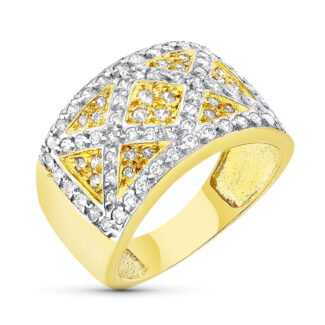 18K SORTIJA ORO BICOLOR MACIZA CALADA CON CIRCONITAS, ANCHO: 13 MM