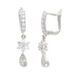 18K PENDIENTES ORO BLANCO LARGOS Y CIRCONITA 25X5 MM CIERRE CATALAN