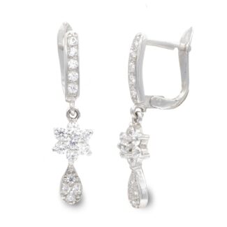 18K PENDIENTES ORO BLANCO LARGOS Y CIRCONITA 25X5 MM CIERRE CATALAN