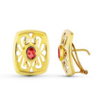 18K PENDIENTES ORO AMARILLO PIEDRA CALADOS CIERRE OMEGA