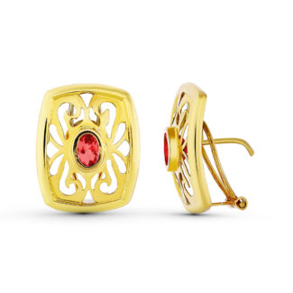 18K PENDIENTES ORO AMARILLO PIEDRA CALADOS CIERRE OMEGA