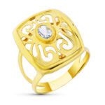 18K SORTIJA ORO AMARILLO MOTIVO CALADO CON CIRCONITA AGUAMARINA, ANCHO: 21 MM