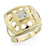 18K SORTIJA ORO AMARILLO FLORES Y ESTRELLAS CALADAS CON CIRCONITA AGUAMARINA, ANCHO: 20 MM