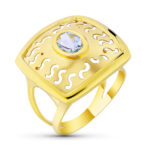 18K SORTIJA ORO AMARILLO MOTIVO CALADO CON CIRCONITA AGUAMARINA, ANCHO: 20 MM