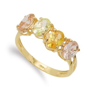 18K SORTIJA ORO AMARILLO CON CIRCONITAS DE COLORES OVALES, ANCHO: 7 MM