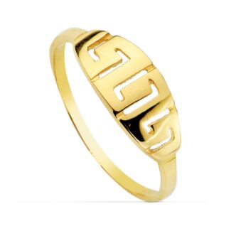 18K SORTIJA ORO AMARILLO CON MOTIVO CALADO GRECA, ANCHO: 6 MM