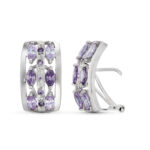 18K PENDIENTES ORO BLANCO PIEDRAS MORADAS Y MALVA 18 X 11 MM CIERRE OMEGA