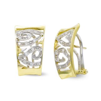 18K PENDIENTES ORO BICOLOR CON CIRCONITA CIERRE OMEGA