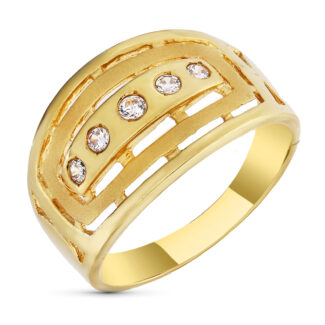 18K SORTIJA ORO AMARILLO CALADA Y MATIZADA CON CIRCONITAS, ANCHO: 12 MM