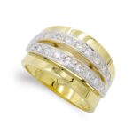 18K SORTIJA ORO BICOLOR MACIZA CON BANDAS DE CIRCONITAS, ANCHO: 12 MM