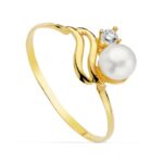 18K SORTIJA ORO AMARILLO CON PERLA DE 5 MM Y CIRCONITA, ANCHO: 8 MM