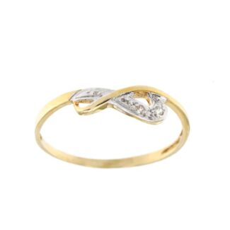 9K SORTIJA ORO BICOLOR ENTRELAZADA CON CIRCONITAS, ANCHO 7 MM