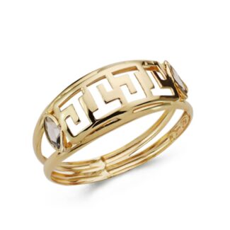 18K SORTIJA ORO AMARILLO DOS CUERPOS CON GRECA CALADA Y CIRCONITA OVALES, ANCHO: 7,5 MM