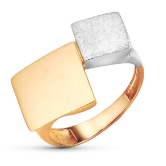 18K SORTIJA ORO BICOLOR MATE Y BRILLO CON MOTIVO DE ROMBOS, ANCHO: 19 MM