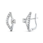 18K PENDIENTES ORO BLANCO JUEGO NOVIA CIRCONITA 15X8 MM CIERRE CATALAN