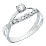 18K SORTIJA ORO BLANCO CRUZADA CON CIRCONITAS, ANCHO: 8 MM