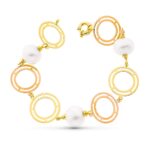 18K PULSERA ORO 21CM BICOLOR ORO AMARILLO Y ROSA Y PERLA CULTIVADAS 15 MM