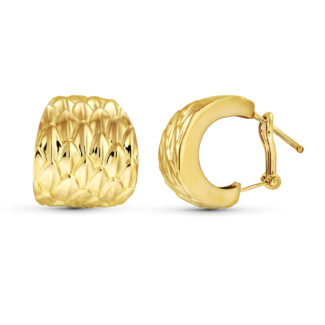 18K PENDIENTES ORO AMARILLO TALLADOS, 18X17 MM CIERRE OMEGA