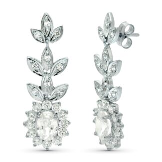 18K PENDIENTES ORO BLANCO JUEGO NOVIA CIRCONITA 8X6 MM TOTAL 33X11 MM PRESION