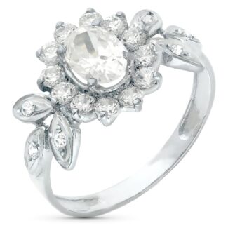 18K SORTIJA ORO BLANCO CUAJO Y HOJAS CON CIRCONITAS, ANCHO: 11 MM