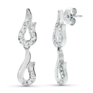 18K PENDIENTES ORO BLANCO JUEGO NOVIA DOBLE CUERPO CIRCONITA 26X7 MM PRESION