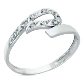 18K SORTIJA ORO BLANCO CRUZADA CON CIRCONITAS, ANCHO 7 MM