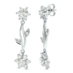 18K PENDIENTES ORO BLANCO JUEGO NOVIA CUAJO DE CIRCONITA 30X9 MM PRESION