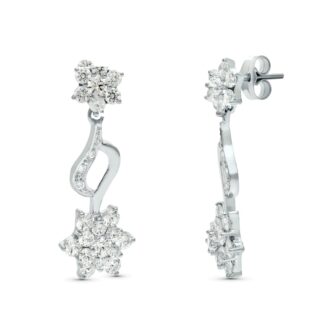 18K PENDIENTES ORO BLANCO JUEGO NOVIA PIÑA CIRCONITA 30X11 MM PRESION