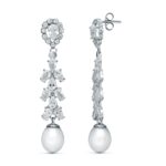 18K PENDIENTES NOVIA DOS CUERPOS PERLA CULTIVADA ORO BLANCO 47X8 MM PRESION